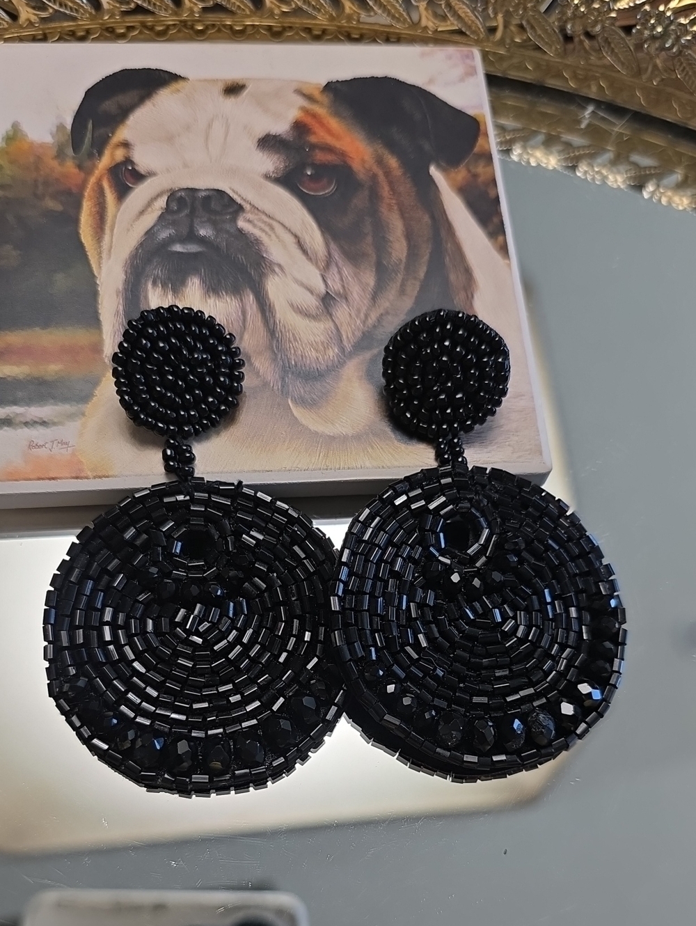C&C California Black Beaded Round Drop Earrings